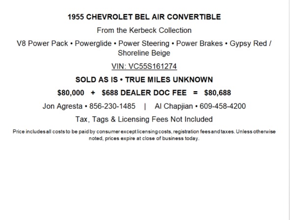 Used 1955 Chevrolet Bel Air Convertible from the Kerbeck Collection for sale $80,000 at F.C. Kerbeck Lamborghini Palmyra N.J. in Palmyra NJ 08065 3