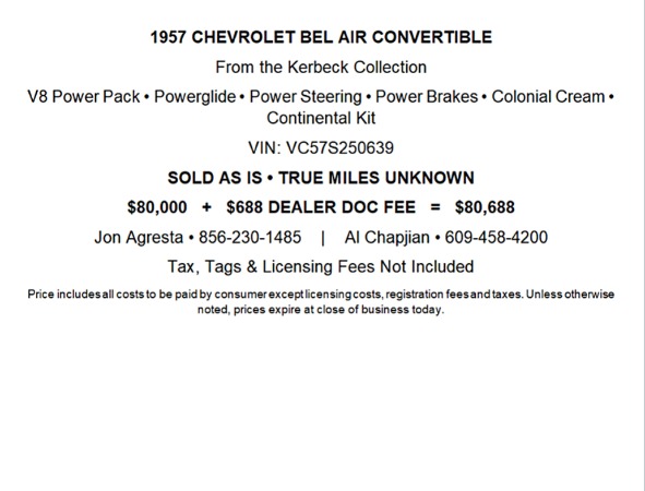 Used 1957 Chevrolet Bel Air Convertible from the Kerbeck Collection for sale $80,000 at F.C. Kerbeck Lamborghini Palmyra N.J. in Palmyra NJ 08065 3